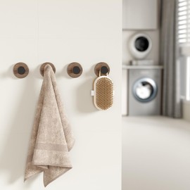 Adhesive Towel Hooks for bathrooms, Suction Cup Hooks for Shower Drill-Free for Wall Closet Hook Organize Kitchen, Entryway, Doors, Cabinets on Smooth Surfaces(Wood Color,4 Pack)