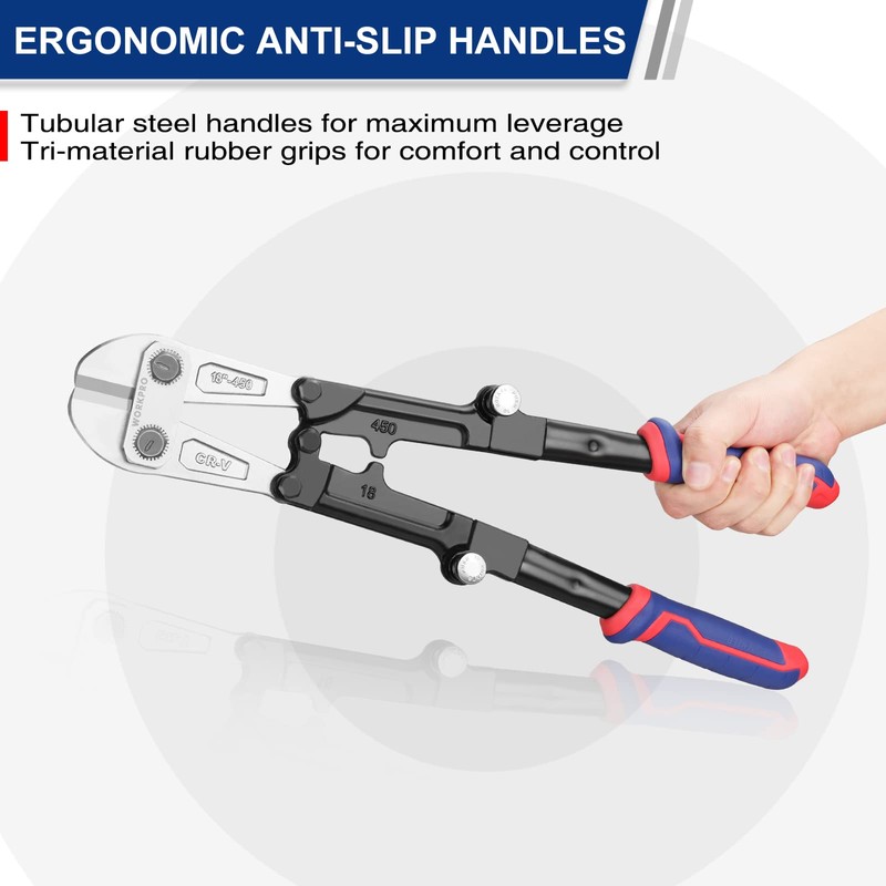 WORKPRO 18-Inch Foldable Bolt Cutter, Tri-Material Handle with Comfort Grip,