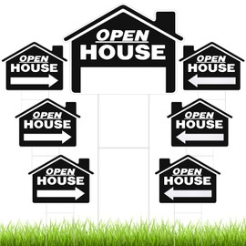 Pinkunn 7 Pcs Open House Signs for Real Estate 18 x 14 Inch Double Sided Real Estate Sign Property Yard Sale Signs Heavy Duty Open House Flag with Arrows for Real Estate Agent Supplies(Black)