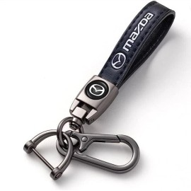 Mazda Black Leather  5 3/4" Key Holder Keychain