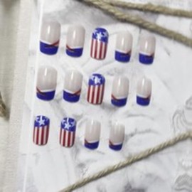 4th of July Press on Nails Medium Square Fake Nails USA Flag False Nails with Nude Designs July 4 Nails Glossy Stick on Nails Independence Day Press on Nails Glue on Nails for Women Girls 24 Pcs