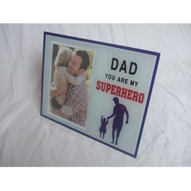 "Dad You are My Superhero" Sentimental Blue White 6" x 4" (15x10cm) Portrait Glass Photo Frame