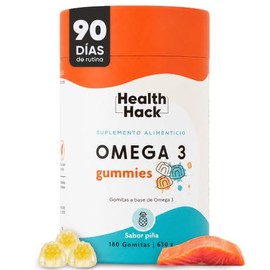 Omega 3 Aceite Puro Salmón 180 Gomitas Sin Azúcar con DHA y EPA Health Hack