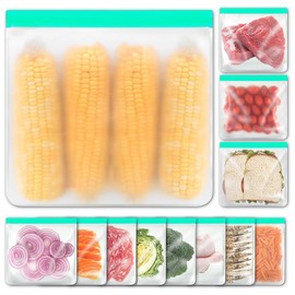 12Pcs Bolsas Reutilizables para Alimentos Herméticas y Ecológicas (Verde, 28x26cm)