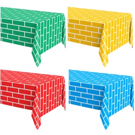 Oudain 4pcs 54 x 108 Inch Building Blocks Party Tablecloths Disposable Waterproof Table Cover Building Block Theme Party Decoration Brick Tablecloth for Children's Kids Birthday Decor Supplies Favor