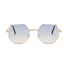 ENTHYI Polygon Sunglasses for Women/Men Vintage Octagon Metal Sun Glasses, Blue Yellow