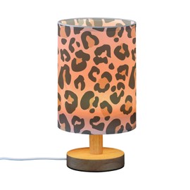 Bseiialft Pink Leopard Animal Cheetah Bedside Table Lamp Nightstand Lamp with Wood Base Night Light Linen Fabric Shade for Bedroom Living Room Nursery Office Desk
