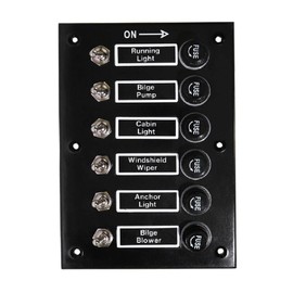 TOTMOX 12V/24V Waterproof 6 Gang Auto ON-OFF Rocker Switch Panel with Dual USB Socket, Charger, Voltmeter, Suitable for Boat, Marine, Yacht, Motorhome