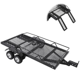 RC Trailer for Hauling Behind Car, Metal Flatbed Trailer with Trailer Hook Coupler, RC Dual Axle Flatbed Trailer Kit for 1/16 1/18 RC Crawler, Heavy Duty Metal Trailer