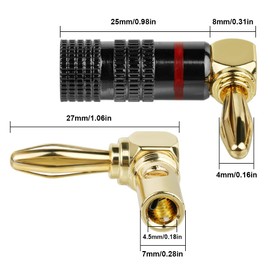 Aolso 24K Gold Plated Banana Plug, Speaker Connector, 4.5mm Speaker Connector, 90 Degree Speaker Banana Plug for Speaker Amplifier, Receiver Stereo (Pack of 4)