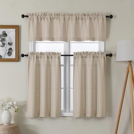 Lecloud Bessie Kitchen Curtains 36 Inch Length 2 Pcs, Faux Linen Slub Textured Light-Filtering Short Curtains for Small Windows Bathroom Basement, Each 30 W x 36 L, Linen