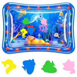 Water Mat Tummy Time Water Play Mat, Dolphin Inflatable Sensory Activity Mats, Square Design for Developmental Play, Soft Textured Surface for Tactile Stimulation