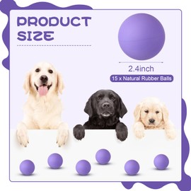 Hiboom 15 Pack Natural Rubber Tennis Balls for Dogs Catching Pet Dog Balls for Fetch Training 2.4 Inch Interactive High Bounce and Floatable Dog Toy Balls for Park Beach Gift(Purple)