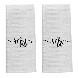 Knibeo Mr and Mrs Hand Towels Set - Mr and Mrs Gifts, 2 Pieces 16 X 24 Inch Hand Towels, Wedding Gifts for Couple, Couple Bathroom Decor, Anniversary Couples Gifts