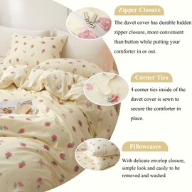 VClife Floral Queen White Cotton Bedding Sets Reversible Garden Botanical Pattern Duvet Cover, 3 Pieces Queen Size Zipper Duvet Cover Sets, 1 Queen Duvet Cover and 2 Pillow Shams