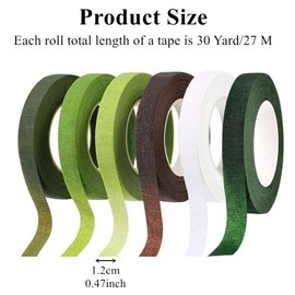JCZD 6 Rolls Floral Tape for Flower Arranging, 1/2" Wide Stem Wrap Tape, Ideal for Bouquets, Corsages, Wedding Arrangements, and Craft Projects (Multicolor-6 Pieces)
