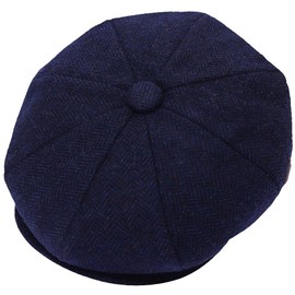 ZRWASKA® Mens Flat Caps UK 8 Panel Peaky Flat Baker Boy Hats Wool Cap – Gatsby Tweed Wool Fabric Newsboy Style Baker 1920s Hat Flat Cap Men Plain Herringbone Navy, Size Medium