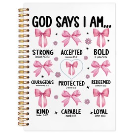 SNNDER Coquette Pink Bow Christian Notebook Journals for Women, God Says I am Bible Journaling Notebook, Church Notes Journal, Prayer Journal for Woman, Hardcover Spiral Notebook 5.5x8.3 Inch