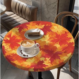 Yesad - Funda de mesa redonda para mesas redondas de 36 a 70 pulgadas, mantel ajustable con elástico para interiores y exteriores, fiestas, día festivo, 52 pulgadas, hoja de arce de otoño