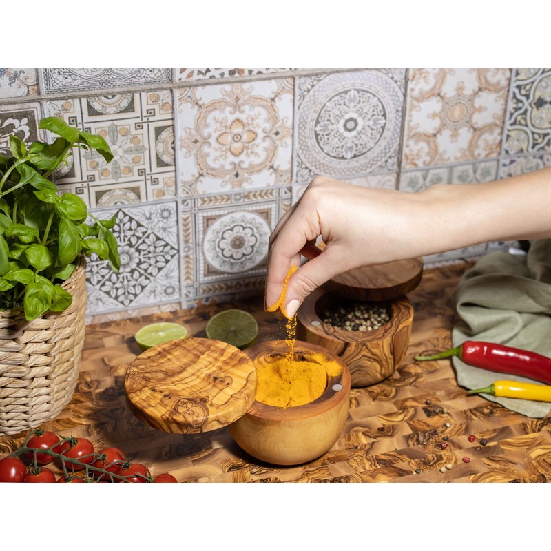 SOLTAKO Olive Wood Salt & Spice Tin Salt & Pepper