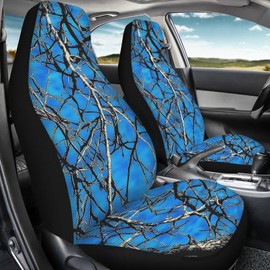 KEIAHUAN Blue Branch Camo Car Seat Covers for Front Seats Soft&Breathable Rear Bench Split Cover Universal Elastic Vehicle Seat Cushion Cover Fit for Most SUV, Truck, Sedan
