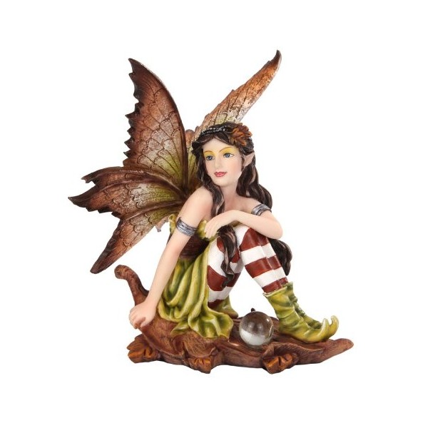 Pacific Giftware 5.25" Fairyland Autumn Fairy Elf Sitting on Oak Leaf [9733]
