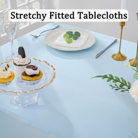 Htper 3 Packs Baby Blue Spandex Tablecloths for 6 Foot Rectangle Tables, Stretchy Fitted 6FT Blue Table Skirt for Wedding Party, Wrinkle Free Tablecloths for Banquet Wedding Birthday Party