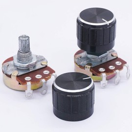 TWTADE / 3pcs wh138 5k ohm Potentiometer Single Turn Rotary Linear Variable Potentiometer +3pcs black Aluminum alloy knob