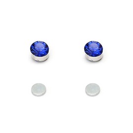 Idin Magnetic Earrings - Stainless steel round crystal magnetic ear studs with blue rhinestone (approx. 5 mm across)