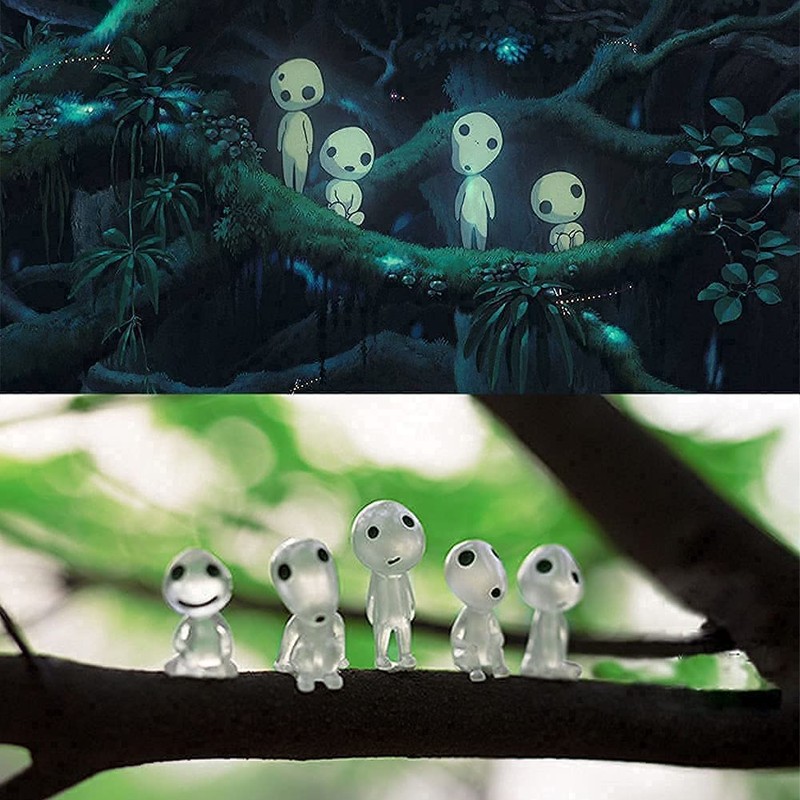 BLUWTE 10pcs Garden Statue Accessories,Princess Mononoke Luminous Tree Elves,Glow in