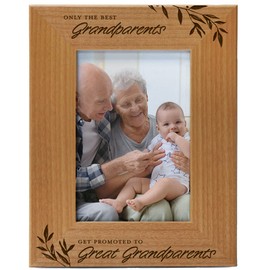 Only The Best Grandparents get Promoted to Great Grandparents, Engraved Natural Wood Photo Frame Fits 4x6 Vertical Portrait for Grandparents, Grandparent's Day, Grandma Gifts, Grandpa Gifts