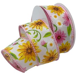 Morex Ribbon Wired Taffeta Daisy's Garden Ribbon, 1.5 inch by 10 Yards, Pink, 7598.40/10-022
