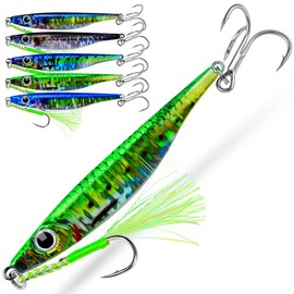 Sunlure Saltwater Fishing Jigs - Jig Fishing Vertical Jig Speed Slow Pitch Jigging Spoon Hard Bass Fishing Lure - Blade Baits Lures with Assist Hook Paillette Artificial Fishing Lures 5pcs/Set 3/5oz