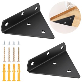 Pack of 2 Floating Shelf Brackets, Black, 8 cm Triangle Holder, Wall Mount, Invisible Shelf Bracket, Triangle Wall Shelf Bracket, Hidden Shelf Brackets for Storage Shelf, Bookshelf