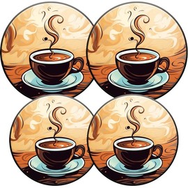 Burner Cover For Electric Stove, Steaming Cup Of Coffee With Swirling Steam Round Gas Stove Burner Covers Set Of 4,8 Inches And 10 Inches Decorative Stove Top Coversblack Border