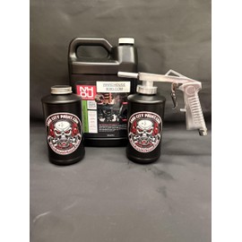 Gallon NH Oil, Standard Undercoating Spray Gun, and 2 Black Quart Bottles