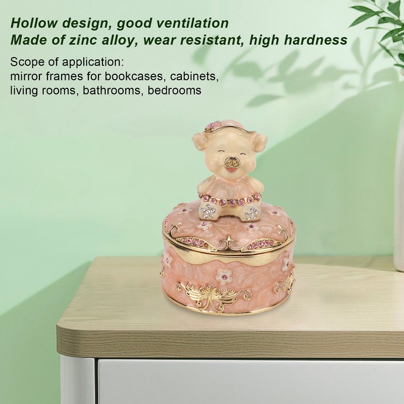 Pig Hinged Jewelry Box Hollow Design Cute Appearance Hand Painted
