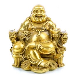 Fengshui Buddha Statue for Lucky & Happiness God of Wealth,Laughing Buddha on Emperor`s Dragon Chair,Brass Buddhist Statues and Sculptures Home Decor Congratulatory Gifts (Large)