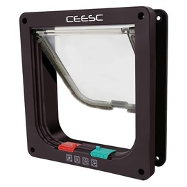 CEESC 4-Way Pet Door Small for Dogs and Cats Pet Entrance Door Back Door Protection against Cold and Heating Japanese Instruction Manual Included (Brown, Medium)