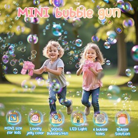 PANACARE Mini Bubble Gun, Automatic Bubble Machine for kids, 5000 Bubbles per Minute, Bubble Liquid/With Light, Jelly Color, Suitable for Birthday/Party/Easter, Outdoor Gift for Boys and Girls