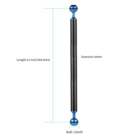 Yornimir Carbon Fiber Buoyancy Light Arm, Waterproof Underwater Photography Equipment, Ball Mount Diving Tray Accessory (Blue, 12 inches)
