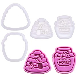 BAKERLOGY Sweet as Honey - Mini 2" Cookie Cutter & Stamp Set - Honey Pot & Bee Hive with Bees Design for Easter & Spring Cookies, Cupcakes & Fondant Decorations