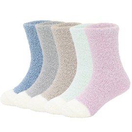 PONCEAU Cuddly Socks for Children Thermal Fluffy Socks for Girls Winter Boys Toddler Warm Soft Cuddly Socks, 5 pair b