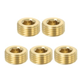 PATIKIL 5pcs 1/2" Female BSP Pipe Plug Internal Hex Thread Socket Hex Countersink Solid Brass Pipe Plug Fitting Set for Pipe Air Tank