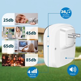 Timbre Inalámbrico, 1 Transmisor y 2 Receptor, Kit de timbre inalámbrico para puerta, Timbre Impermeable Alcance a 280m, 36 melodías, 4 Volúmenes Ajustables y LED Indicador para Oficina, Hotel, Hogar