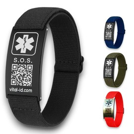 VITAL ID - Pulsera de Identificación y Emergencia con Código QR Color (Black) con ficha médica Digital y contactos de Emergencia para Accidentes, Viajes, Deporte y Adultos Mayores | Brazalete Seguro