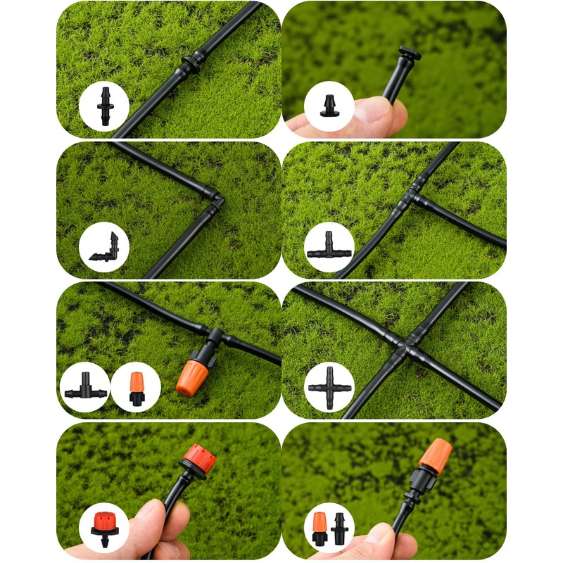 300Pcs Drip Irrigation Fittings Kit for 1/4" Tubing, Drip Line