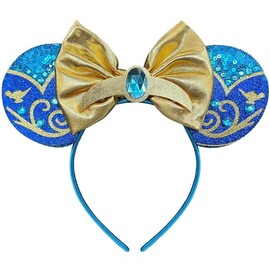 Bolonar Mouse Ears Headband for Women Adult, Blue Princess Hairband with Beads Sequin Ears