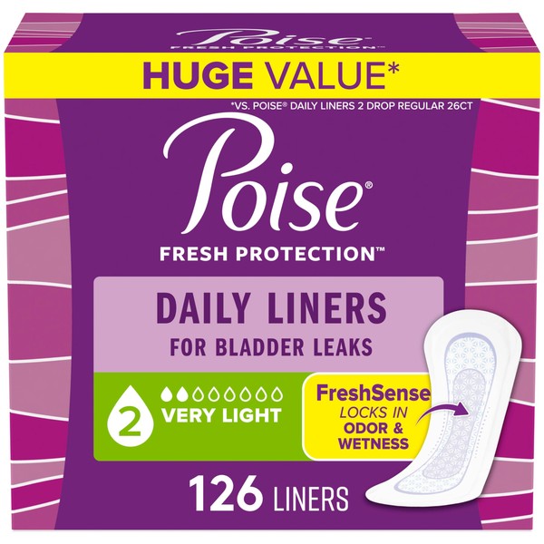 Poise Daily Liners, Incontinence Panty Liners, 2 Drop Very Light