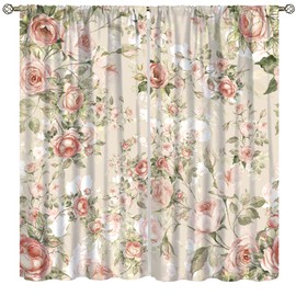 Lovely Rose Decorative Curtains, Red and White Vintage Rose Floral Delicate Pattern for Living Room Bedroom and Dining Room 2 Panels, 42 X 45 Inches.